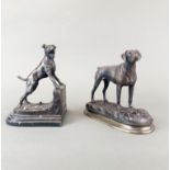 A bronze figure of a dog, after Mene, H. 17cm. together with a bronze dog bookend after E. Drouot,