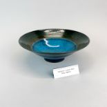 Peter Sparrey; A contemporary studio pottery 'turquoise crackle bowl' Dia. 26.5cm. With aluminium