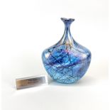 Peter Layton; A blue lustre finished studio glass vase, H. 18cm. With aluminium exhibition label.