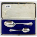 A boxed 1926 hallmarked silver christening set, engraved.