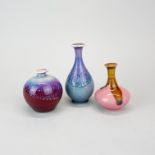 Three small contemporary Chinese studio pottery vases, tallest H. 10cm.