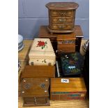 A group of vintage wooden jewellery and music boxes,