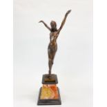 A large bronze Art Deco style figure of a dancer on a marble base, H. 54cm.