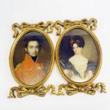 A pair of gilt framed reproduction portrait miniatures, H. 24cm.