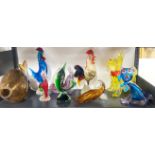 A group of Murano and other lass animals, fish and bird, tallest 30cm.