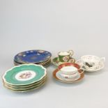 A group of mainly 19th century continental porcelain cabinet cups, saucers and plates.