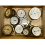 Railway interest: A quantity of steam engine pressure gauges.