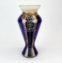 A hand painted crackle glass vase, H. 28cm. Probably Murano studio glass.