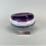 Jane Charles; A contemporary studio glass 'rocking bowl'. Dia. 21cm, D. 14cm, With aluminium