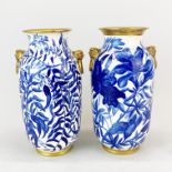 A pair of hand painted and gilt porcelain vases signed Charlotte Frances Woolmer dated 1876. H.