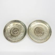 Two Chinese white metal dishes, Dia. 9.5cm.