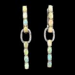 A pair of 925 silver drop earrings set with cabochon cut opals and white stones, L. 4.7cm.