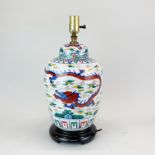 A Chinese hand painted porcelain table lamp base, H. 42cm.