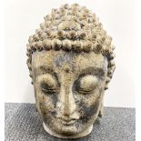 A large stone effect composition Buddha head, H. 45cm.
