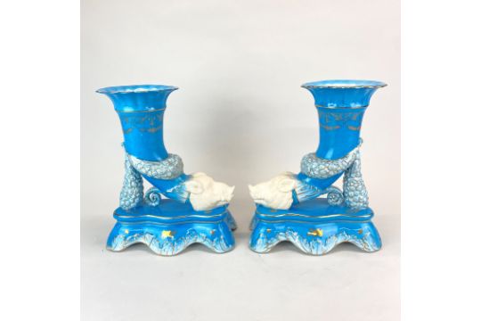 A pair of continental porcelain cornucopia vases, H. 28cm. - Image 1 of 3