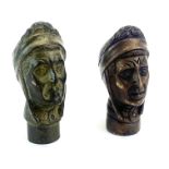 Two bronze walking cane heads of Dante, H. 8cm.