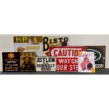 A group of reproduction tin signs, largest 50 x 70cm.