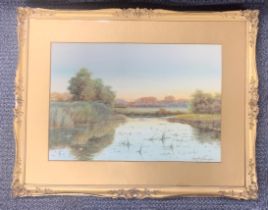 A gilt framed watercolour of a rural scene by George Oyston (British 1860 - 1937) dated 1918,