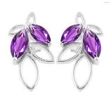 A pair of 925 silver earrings set with marquise cut amethysts, L. 1.2cm.