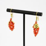 A pair of .900 silver gilt and coral bunch of grapes shaped drop earrings, L.