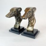 A pair of Art Deco style bronze greyhound heads, H. 22cm.