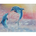 Nataliia Goloborodko, "Tango for two", acrylic, 40 x 50cm, c. 2020. Many of us have watched dolphins