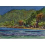 Stephen Nicol, "View of the Beach on Koh Yao Noi, Thailand", watercolour, 29 x 21.5cm, c. 2014.