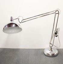 A very large chrome angle-poise style standard lamp, tallest H. 210cm.