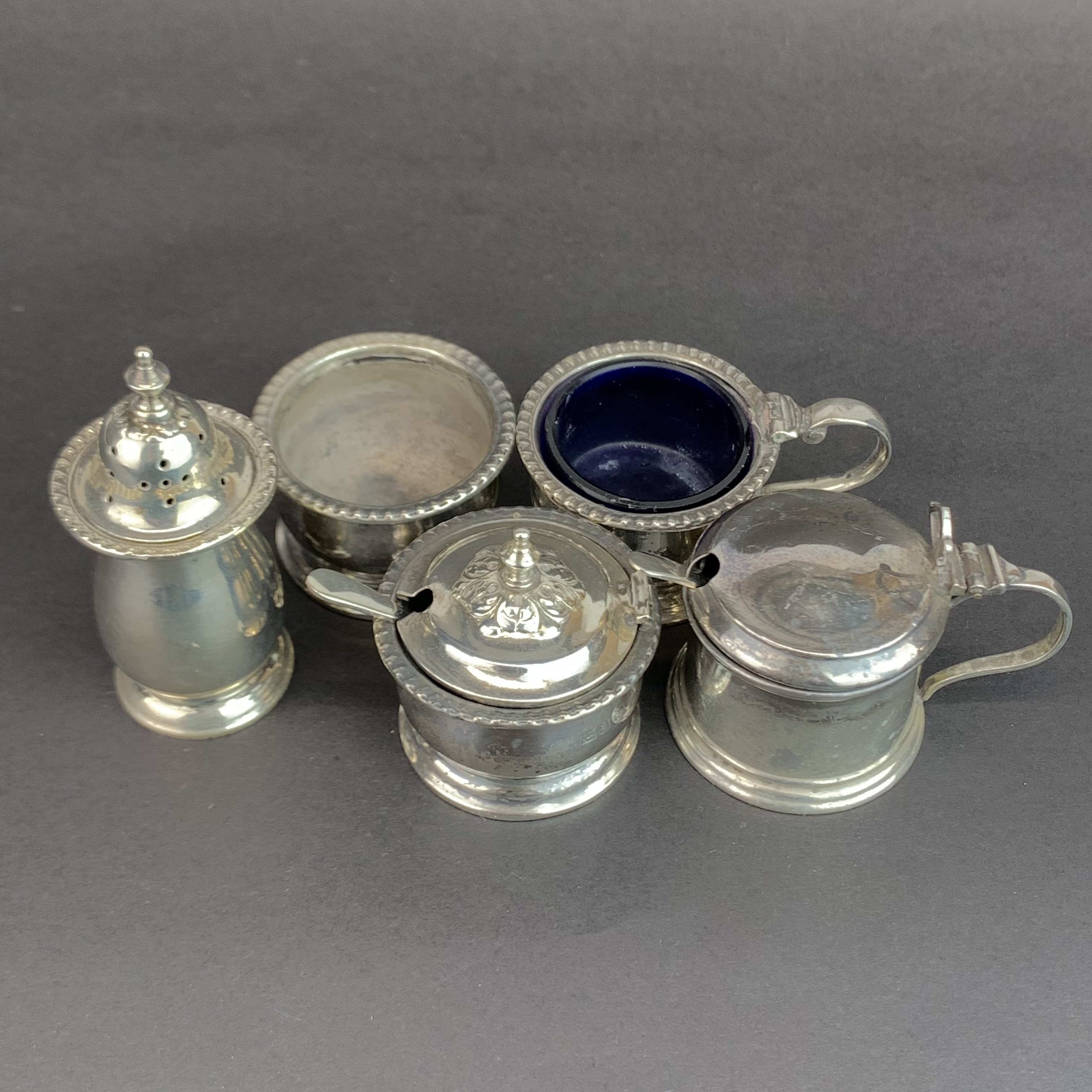 Five hallmarked silver cruet items, one with detached lid requiring small pin. - Image 2 of 3