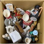 A box of mixed porcelain and other items.