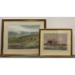 A large gilt framed watercolour landscape signed Lambert, frame size 78 x 95cm. together with a