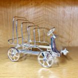 A silver plated vintage car style toast rack, L. 17cm. H. 12cm.