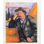 A large unmounted oil on canvas of a man with a pipe, 78 x 89cm.