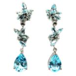 A pair of 925 silver drop earrings set with marquise and pear cut Swiss blue topaz, L. 3.7cm.