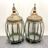 A pair of gilt metal storm lanterns, H. 47cm.