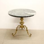 A heavy marble and gilt metal side table, H. 46cm Dia. 50cm.