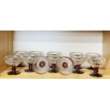 A superb set of twelve French La Rochere amethyst and clear crystal sundae bowls, H. 9cm.