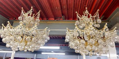 A pair of Swarovski crystal chandelier light fittings, H. 45cm, dia. 50cm.