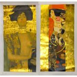 Two unmounted oils on canvas after Klimt, 60 x 112cm.