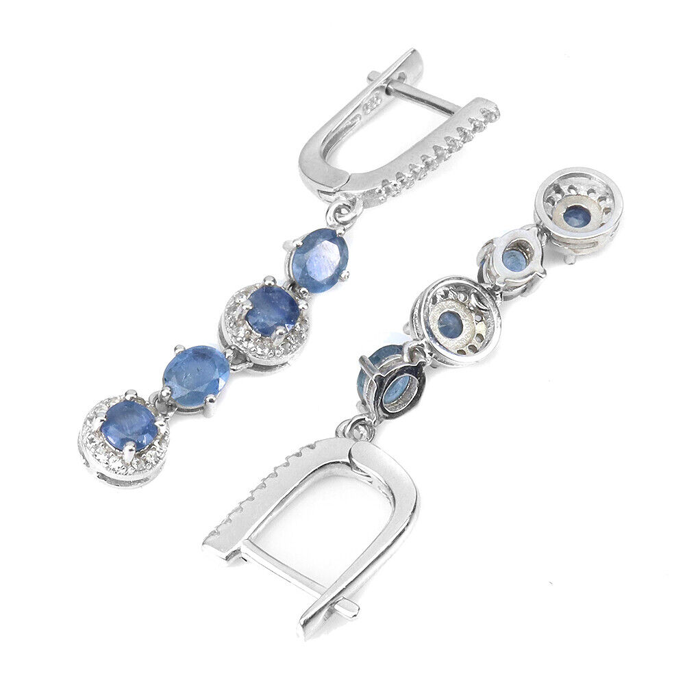 A pair of 925 silver drop earrings set with oval cut sapphires and white stones, L. 4.4cm. - Image 2 of 2