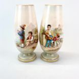 A pair of French hand-painted 19th century opaline glass vases, H. 30cm.