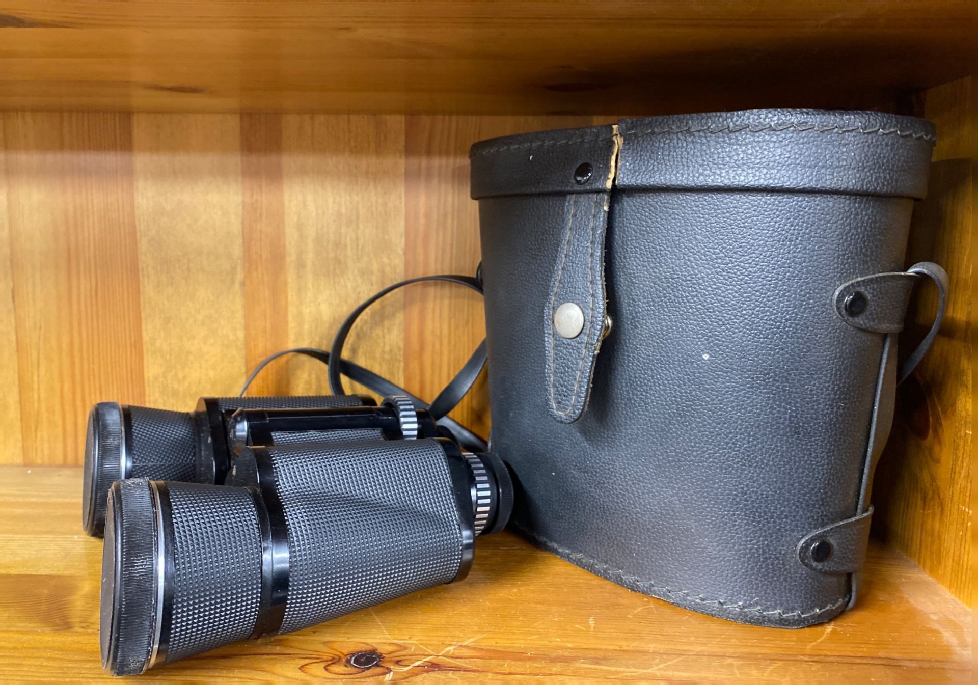 A Kelvin desktop desk, clock thermometer and barometer together with two pairs of binoculars. - Image 3 of 4