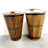 A pair of champagne advertising wooden ice buckets, H. 40cm.