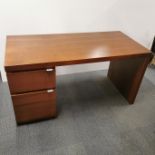 A modern wooden desk with drawer and cupboard and separate matching cabinet, desk 140 x 73 x 65cm.