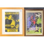 Two framed original posters for The Jam and The Sex Pistols. Largest frame size 46 x 56cm. Prov.