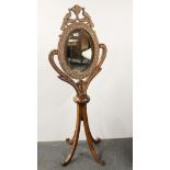 An Indian inlaid bone demountable dressing mirror, H. 147cm.