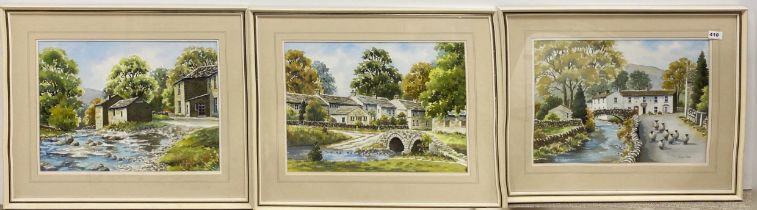 Anita Hall (British): Three framed rural watercolours. Frame size 67 x 54cm,