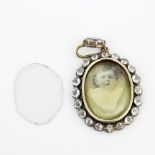 An antique yellow metal locket pendant set with round cut aquamarine, L. 4.5cm. A/F.