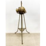A heavy 19th century telescopic oil lamp base and lamp converted for electricity, H. 113cm.