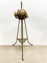 A heavy 19th century telescopic oil lamp base and lamp converted for electricity, H. 113cm.